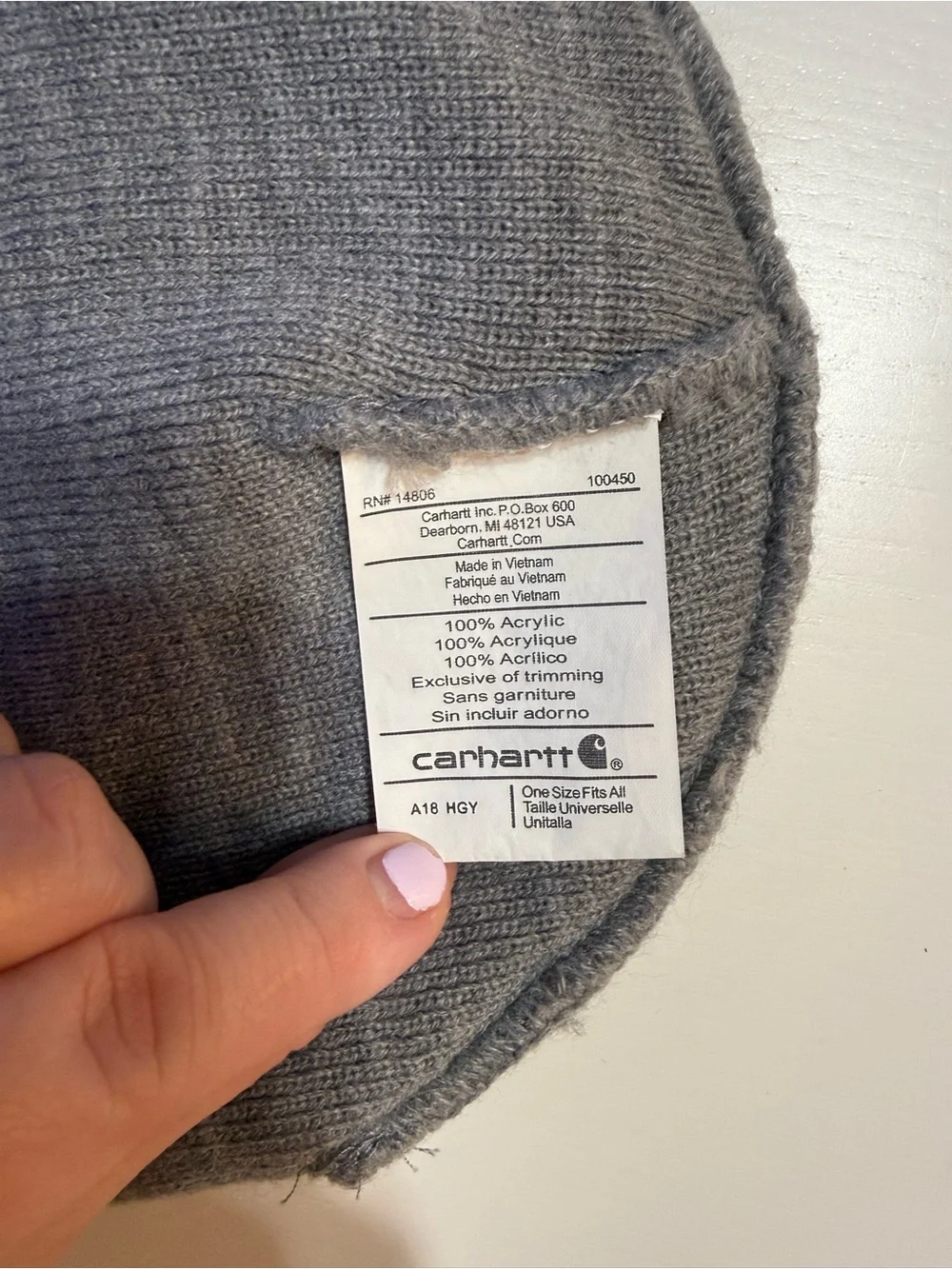 Carhartt Gray Solid Beanie Hat - Knit Style, Unisex Adults, One Size